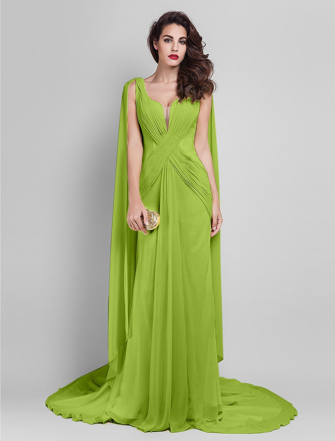 Elegant Dress Wedding Sleeveless Neck V Back Criss Cross Side Draping