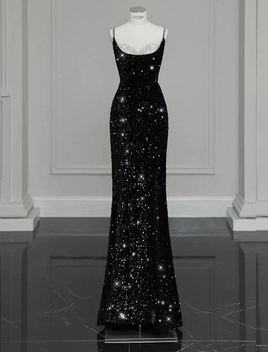 Evening Gown Sexy Dress Formal Floor Length Sleeveless Strap Sequined with Bow(s) Crystals