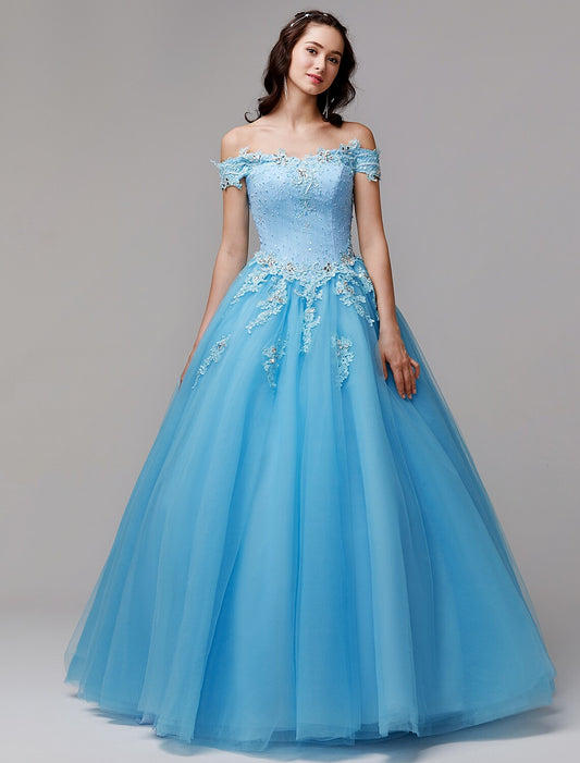 Vintage Dress Evening Floor Length Sleeveless Off Shoulder Lace Appliques