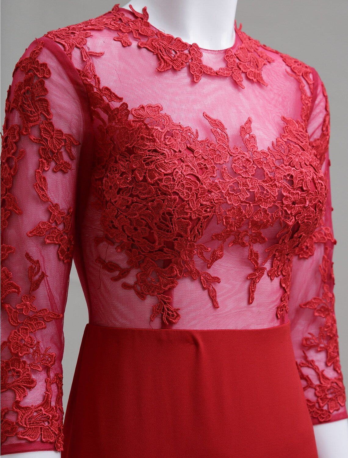 Dress Formal Evening Court Length Sleeve Neck Tulle Appliques