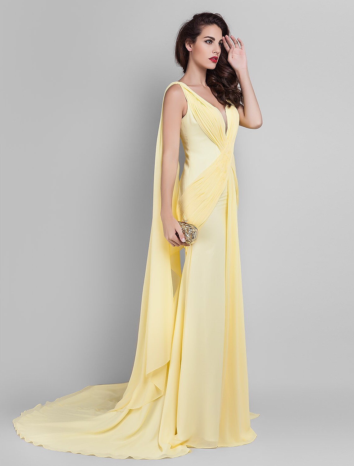 Elegant Dress Wedding Sleeveless Neck V Back Criss Cross Side Draping