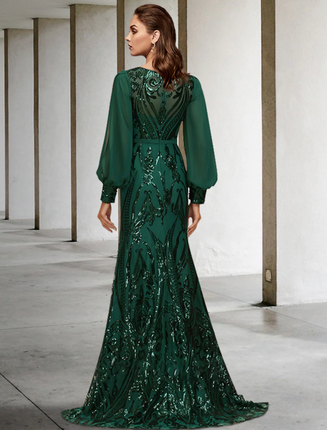 Mother of the Bride Dress Wedding Elegant Chiffon Sequined Long Sleeve with Appliques