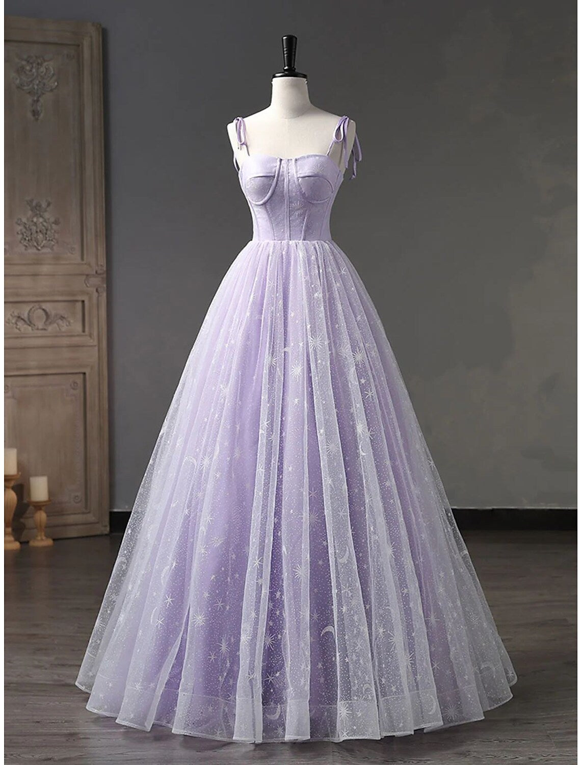 Ball Gown Prom Dresses Formal Floor Length Sleeveless Strap Tulle Backless with Pleats Strappy