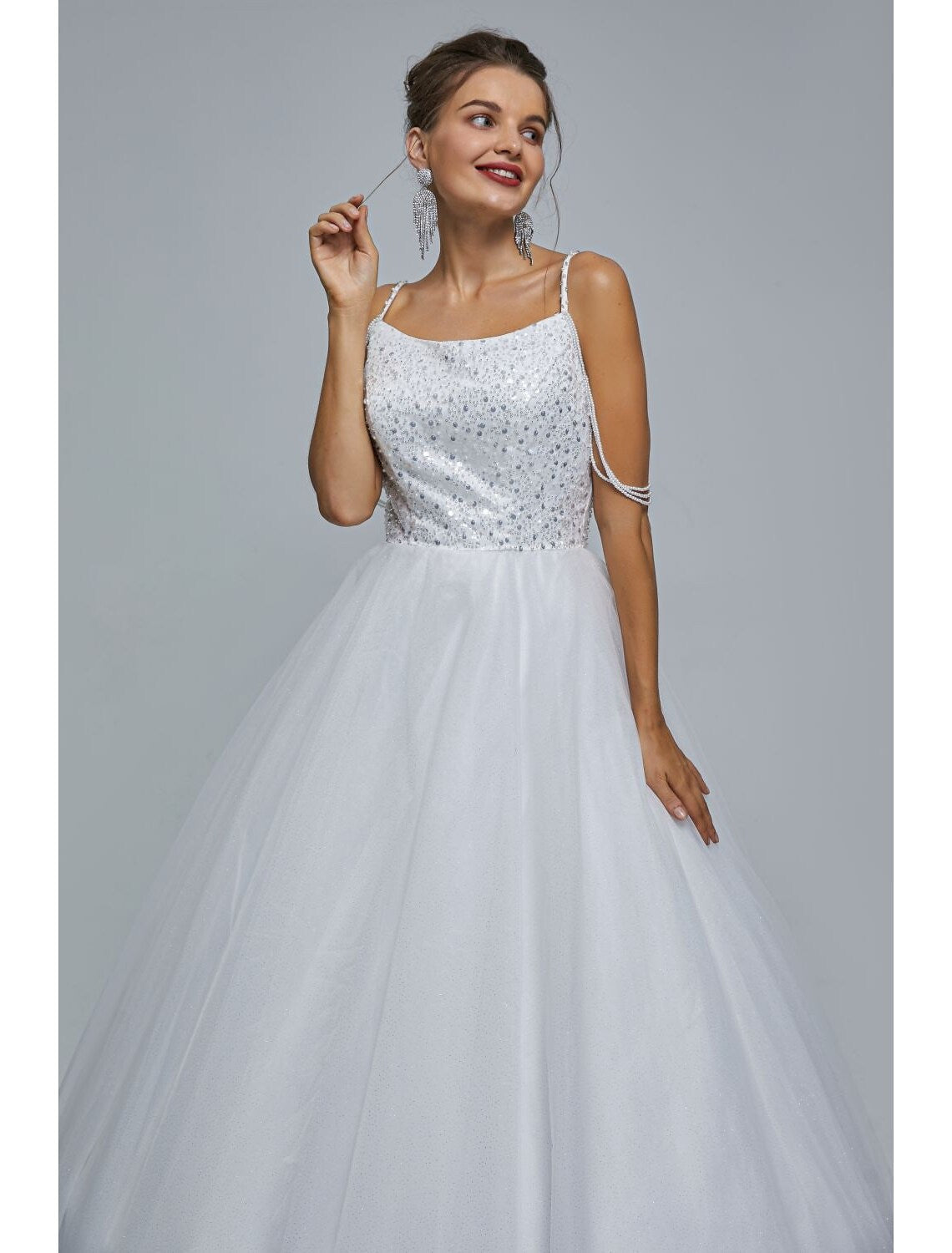 Sparkle Shine Dress Graduation Floor Length Sleeveless Strap Tulle with Pearls Sequin
