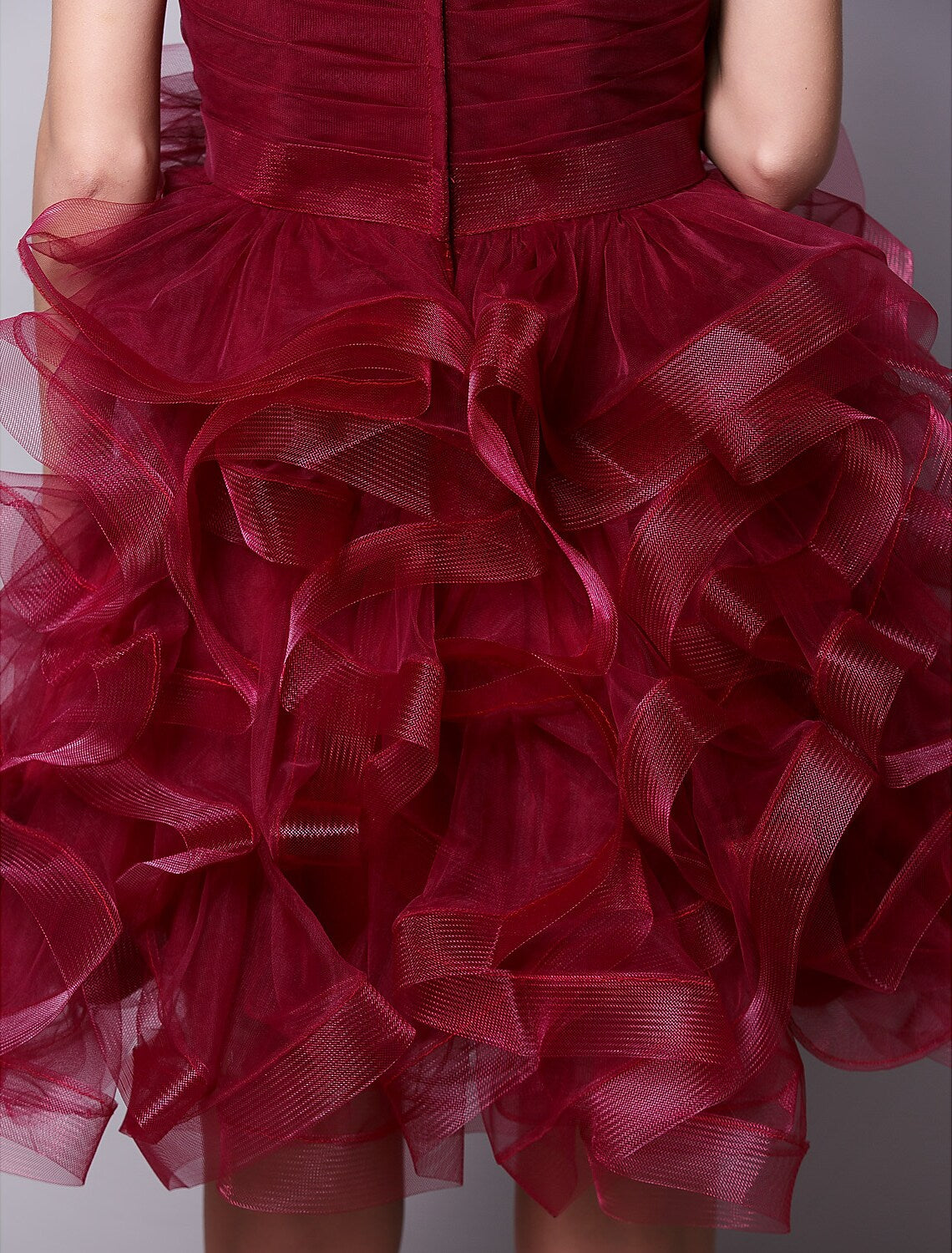 Cocktail Party Dress Strapless Sleeveless Short Mini Tulle with Ruched Tier