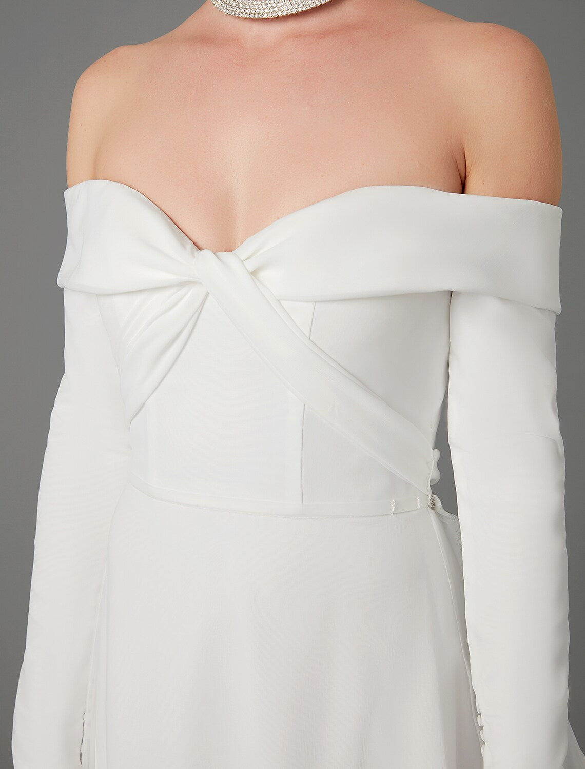 Engagement Formal Wedding Dresses A-Line Long Sleeve Off Shoulder Chiffon With