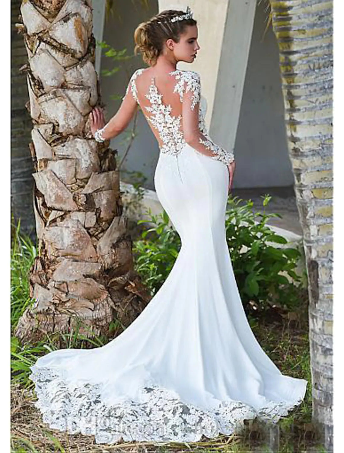 Engagement Open Back Formal Wedding Dresses Long Sleeve Lace Appliques