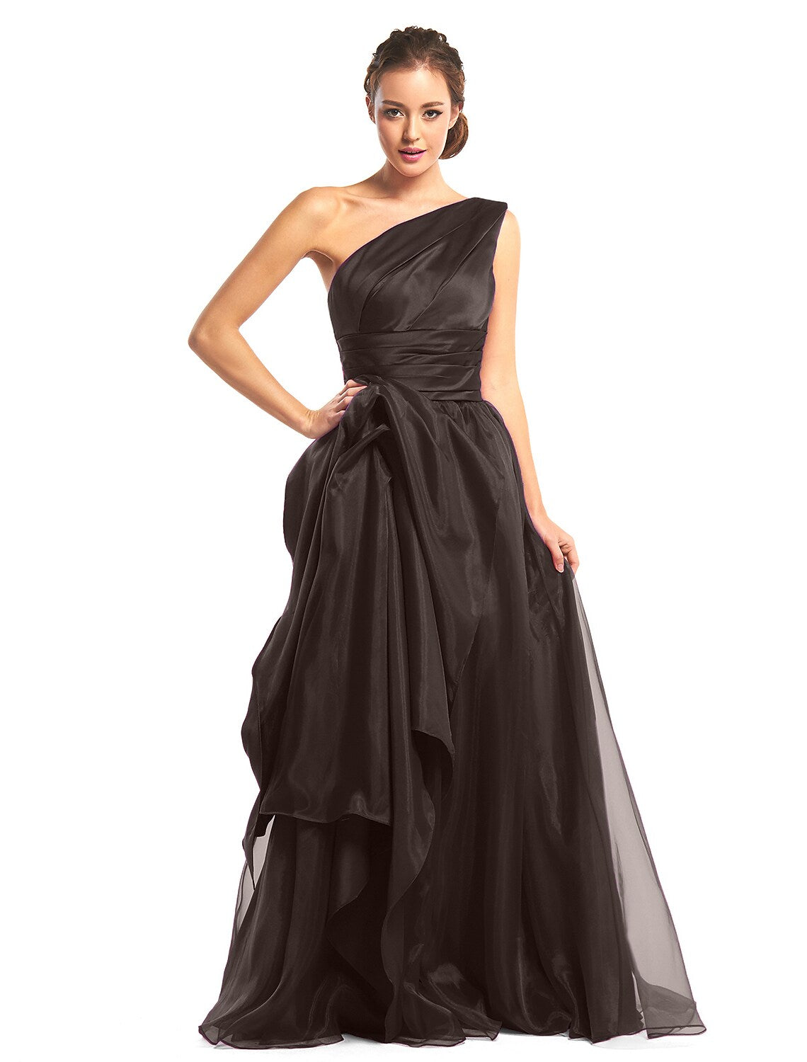 Elegant Prom Formal Evening Dress One Shoulder Sleeveless Floor Length Organza with Side Draping