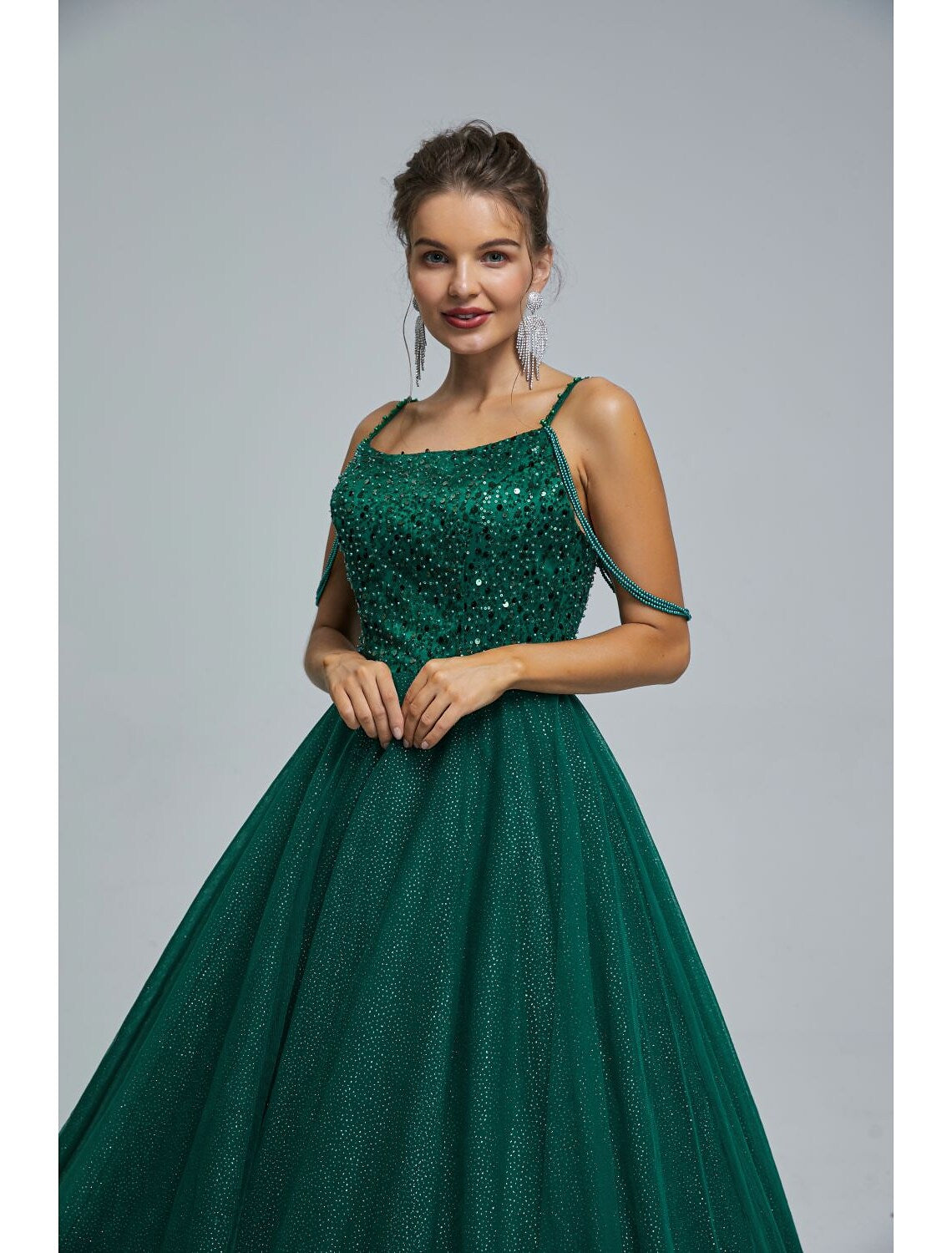 Sparkle Shine Dress Graduation Floor Length Sleeveless Strap Tulle with Pearls Sequin