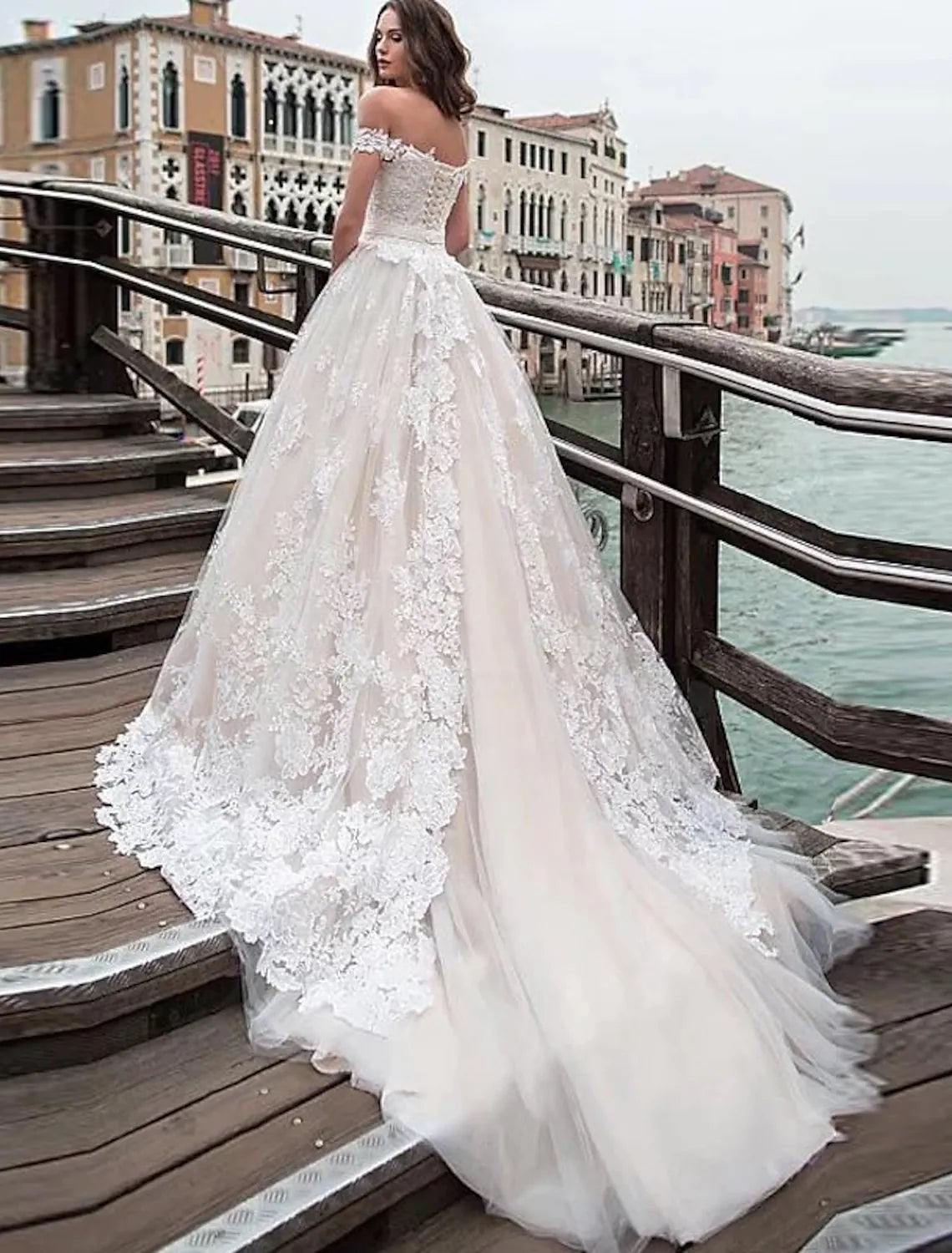 Engagement Formal Wedding Dresses Chapel Train Ball Gown Short Sleeve Off Shoulder Lace Appliques
