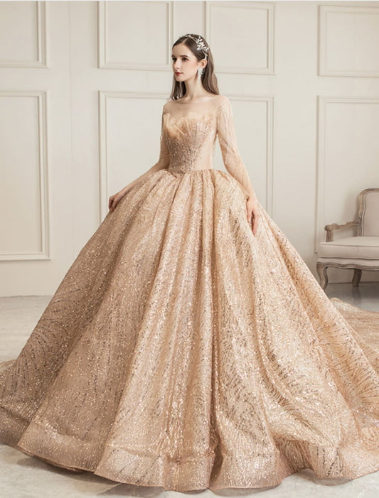 Engagement Wedding Dresses in Formal Wedding Dresses Chapel Train Long Sleeve Tulle With Ruched