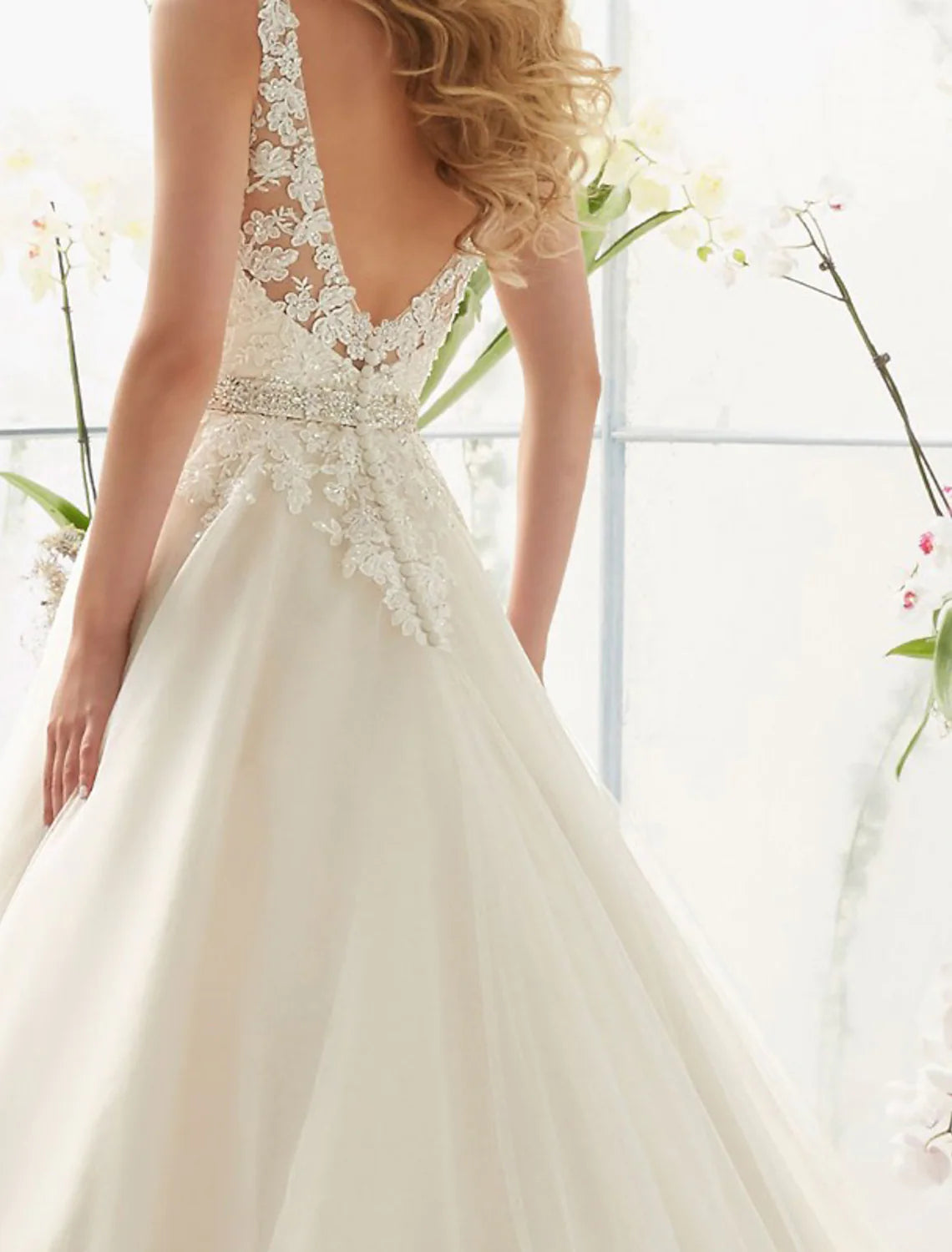Engagement Open Back Sexy Formal Wedding Dresses A-Line Regular Straps V Neck Lace