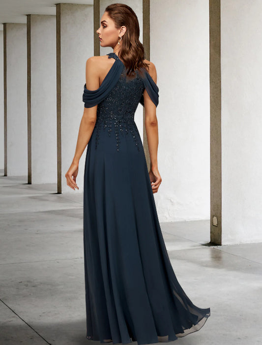 A-Line Mother of the Bride Dress Plus Size Elegant Floor Length Lace Tulle Sequined Sleeveless with Appliques
