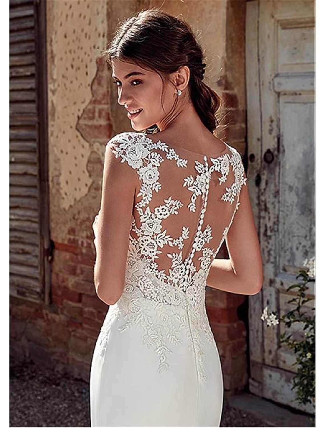 Beach Open Back Wedding Dresses Chiffon With Appliques