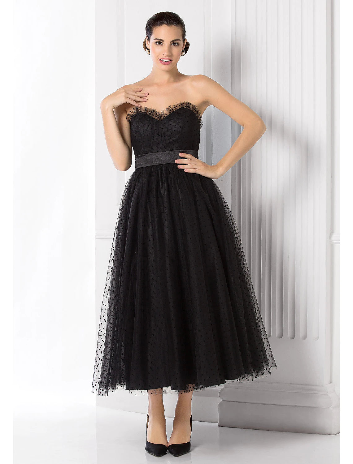 Little Black Homecoming Dresses Sleeveless Tulle Sash Ribbon