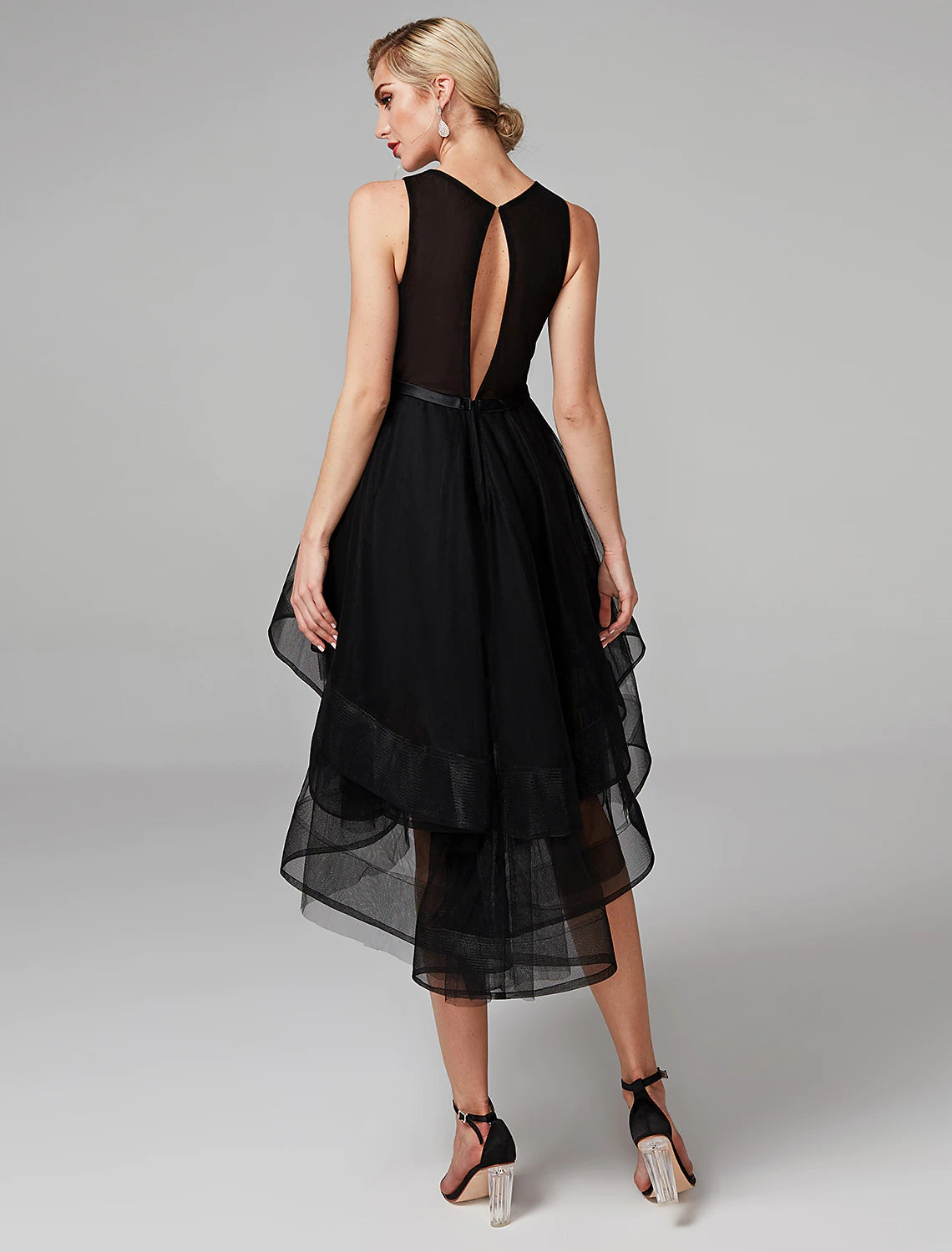 Dress Knee Length Sleeveless Satin Beading Cascading Ruffles