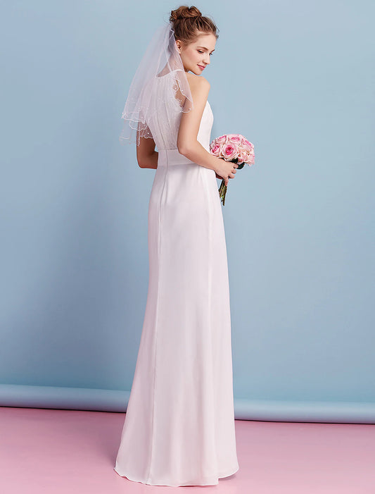 Wedding Dresses Floor Length Sleeveless Chiffon With Lace