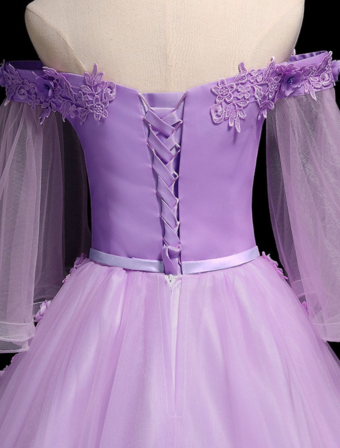 Luxurious Floral Quinceanera Prom Birthday Dress Off Shoulder Length Sleeve Floor Length Tulle Embroidery