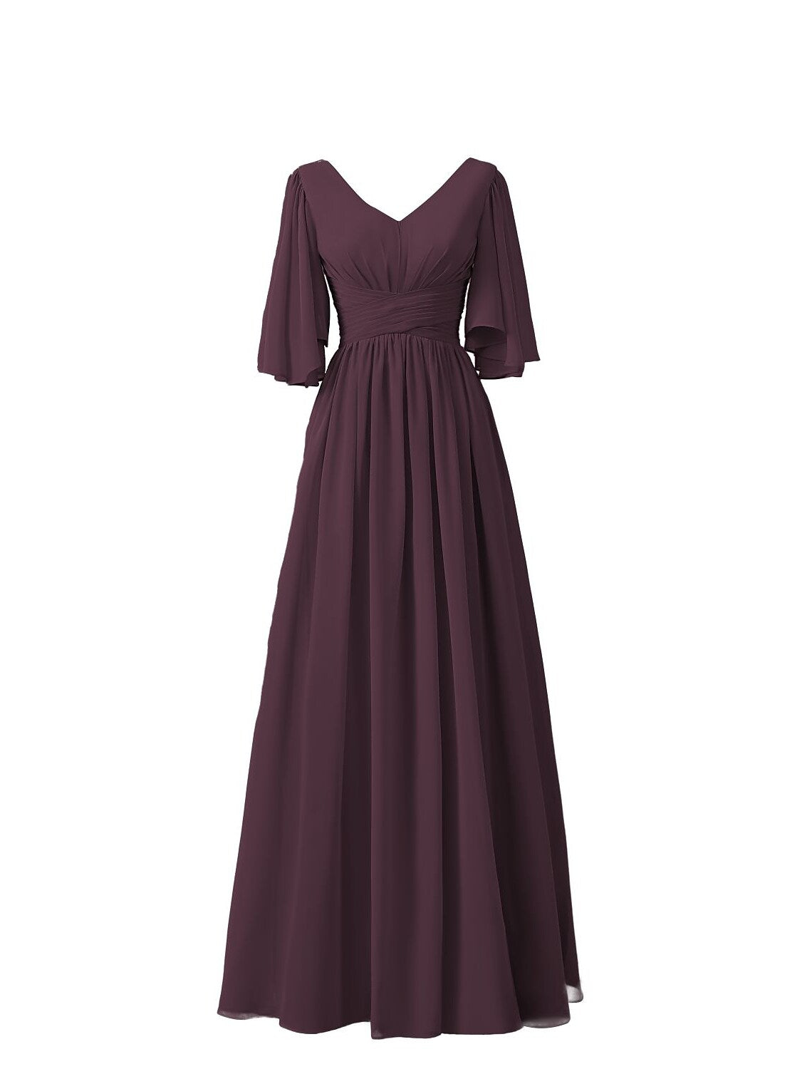 A-Line Bridesmaid Dress V Neck Half Sleeve Elegant Floor Length Chiffon with Pleats / Ruffles