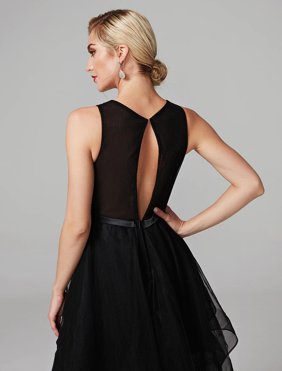 Dress Knee Length Sleeveless Satin Beading Cascading Ruffles