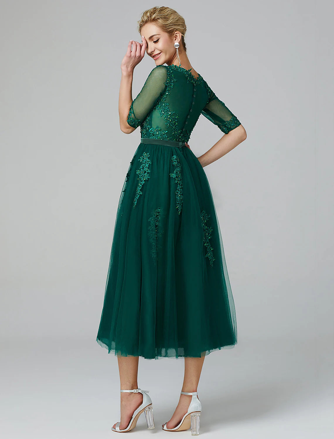 A-Line Dress Wedding Sleeveless Neck Lace Over Tulle Sequin Appliques