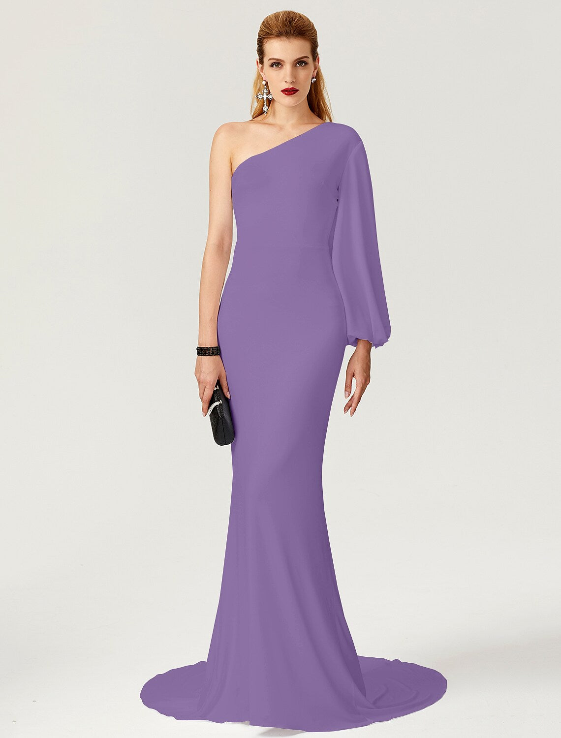 Celebrity Style Dress Engagement Long Sleeve One Shoulder with Pleats