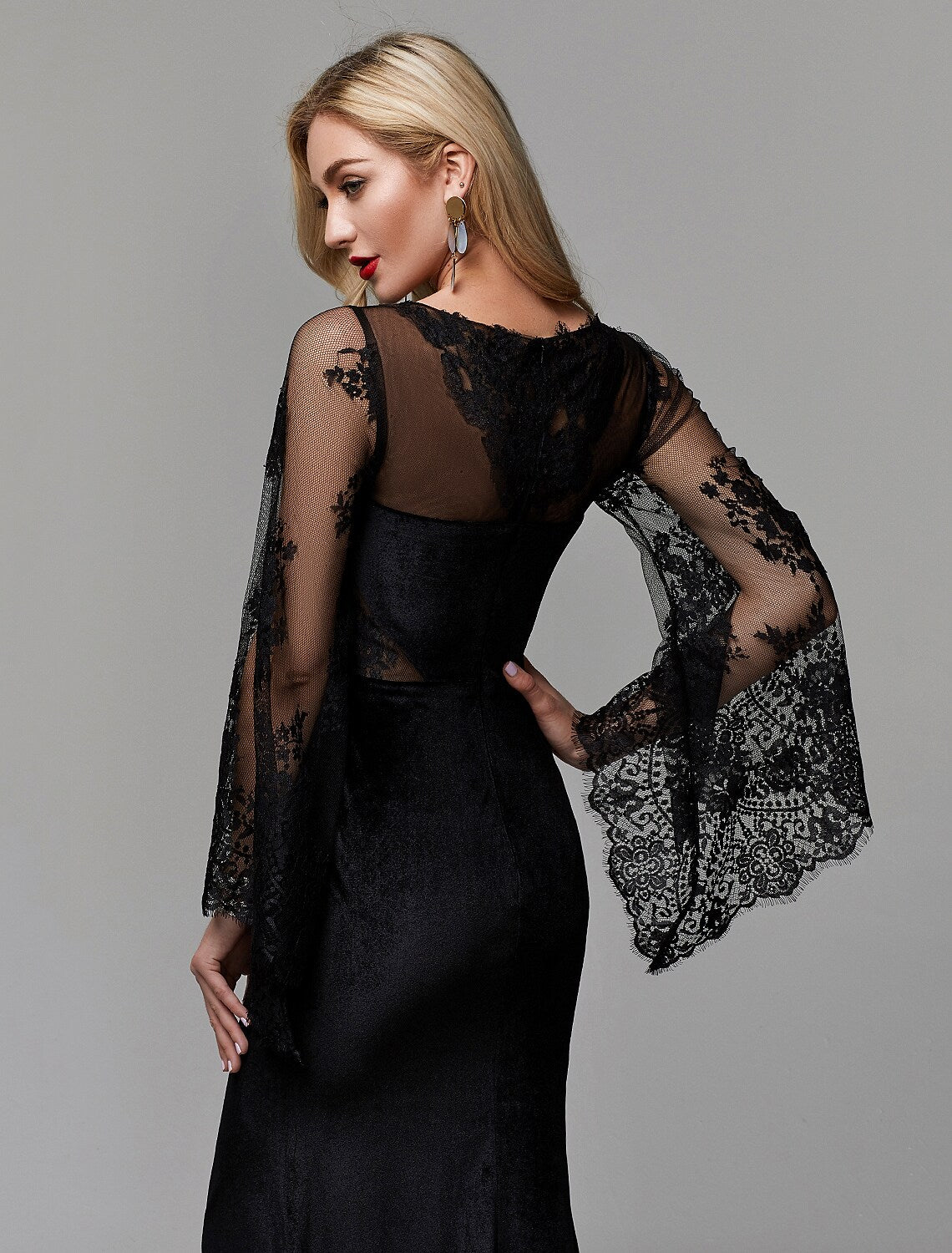Elegant Dress Wedding Guest Floor Length Long Sleeve Lace