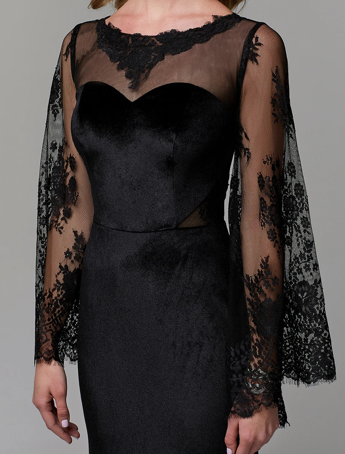 Elegant Dress Wedding Guest Floor Length Long Sleeve Lace