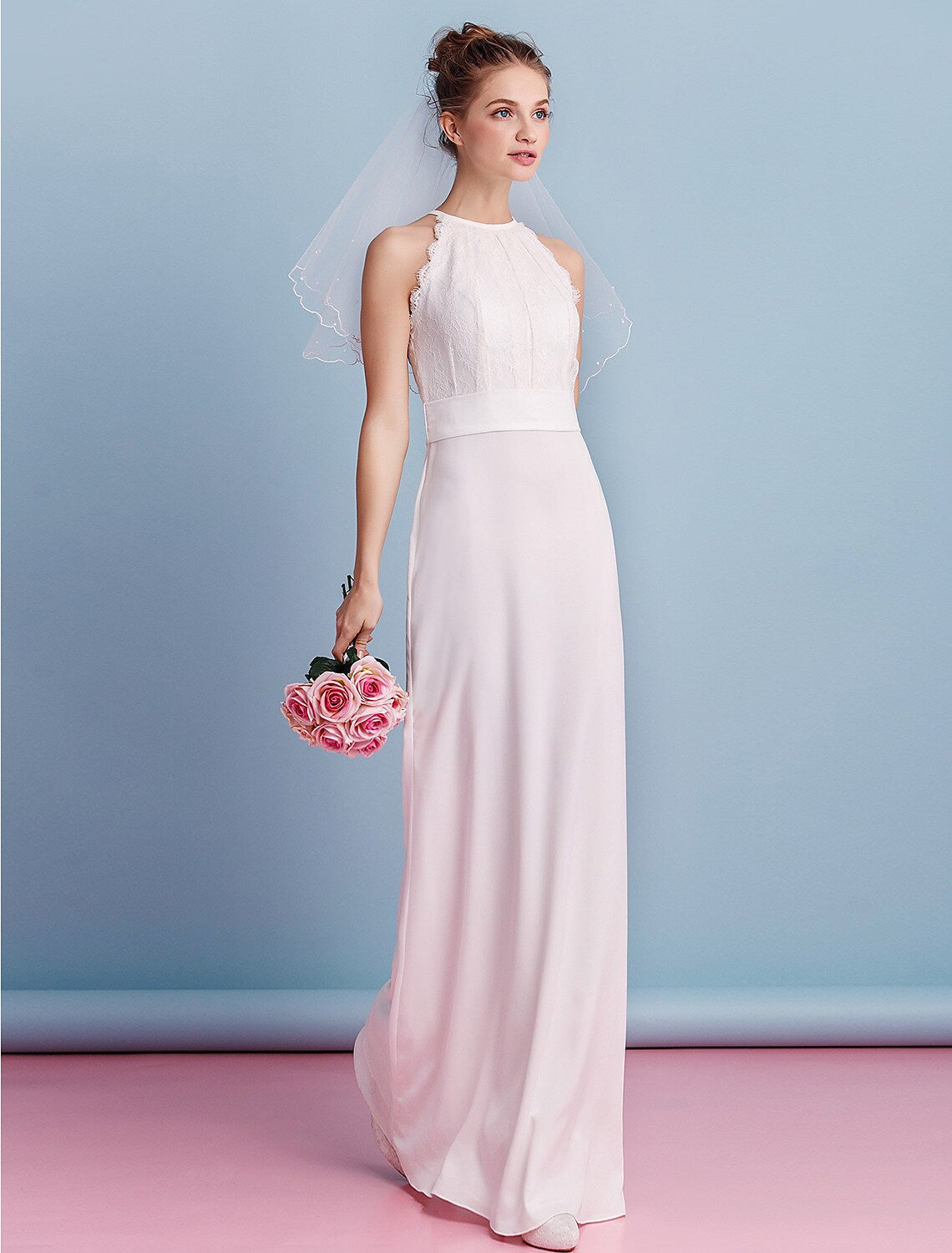 Wedding Dresses Floor Length Sleeveless Chiffon With Lace