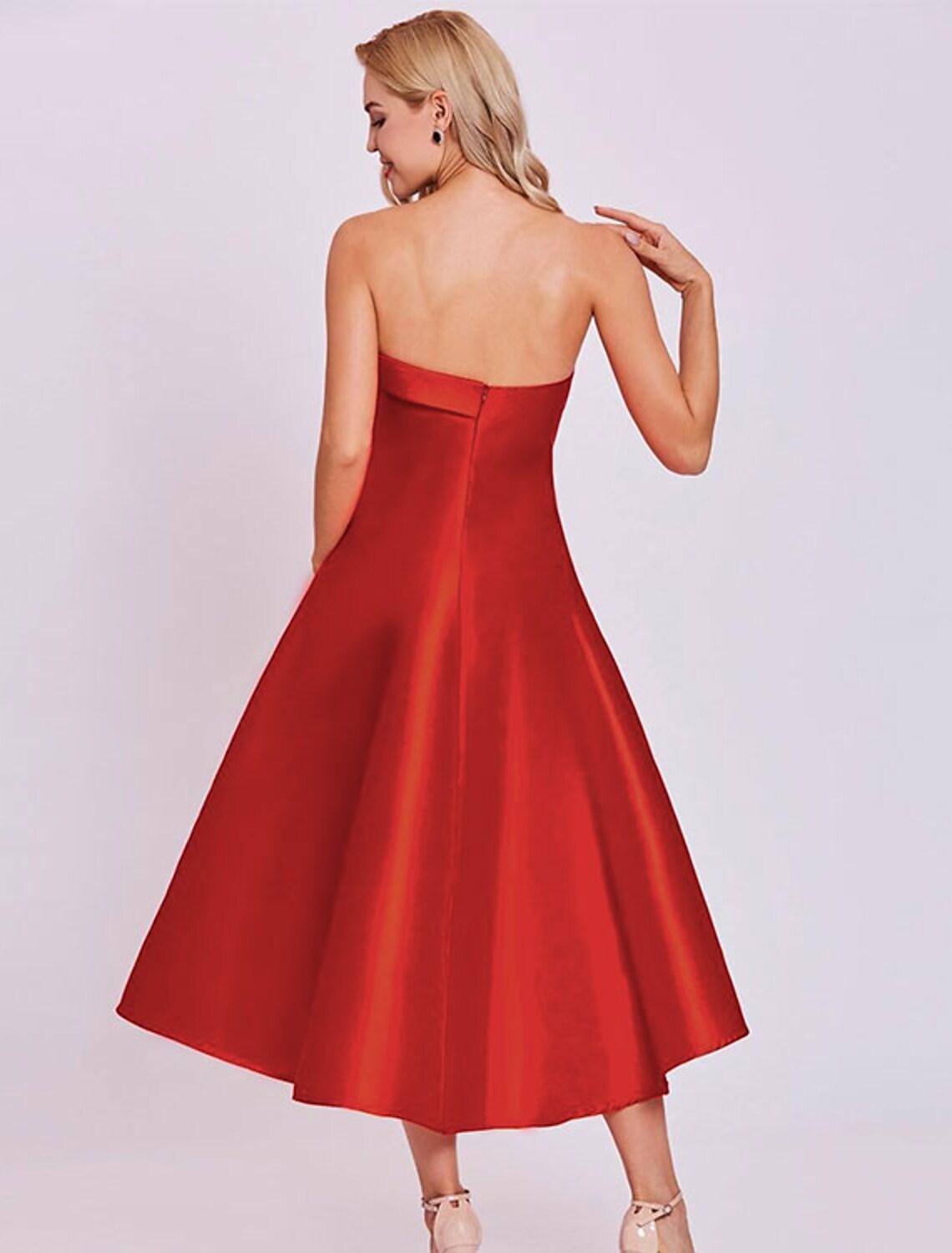 Cocktail Dresses Length Sleeveless Strapless Satin with Sleek