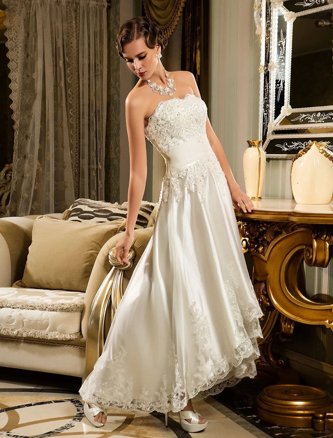 Open Back Little White Dresses A-Line Strapless Strapless Beaded Lace Button