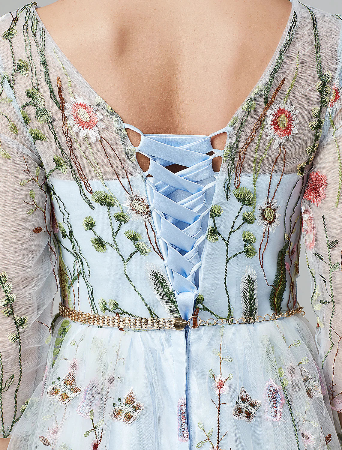 A-Line Evening Gown Elegant Dress Floor Length Sleeve Lace with Embroidery