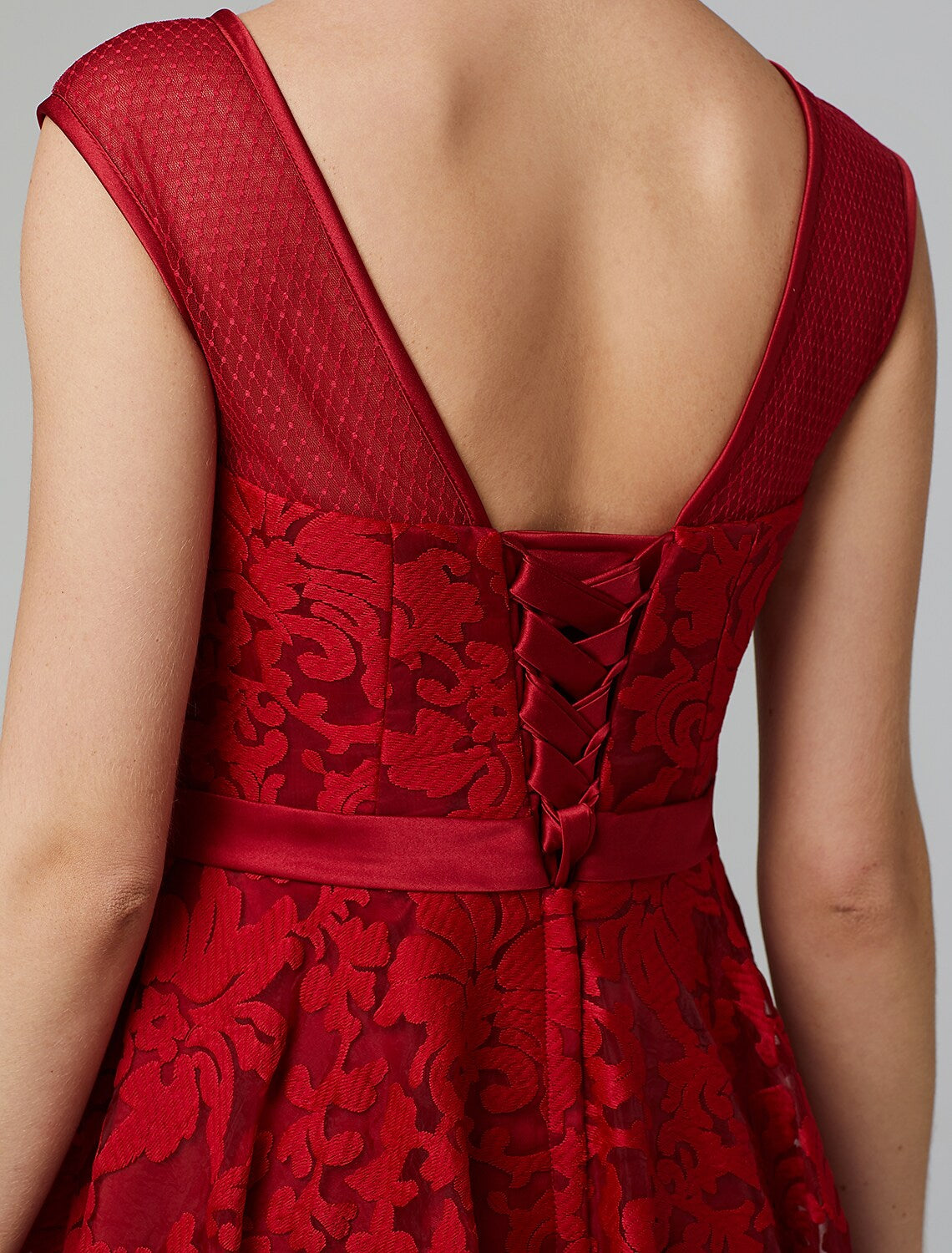 A-Line Elegant Dress Party Sleeveless Neck All Over Floral Lace with Pleats