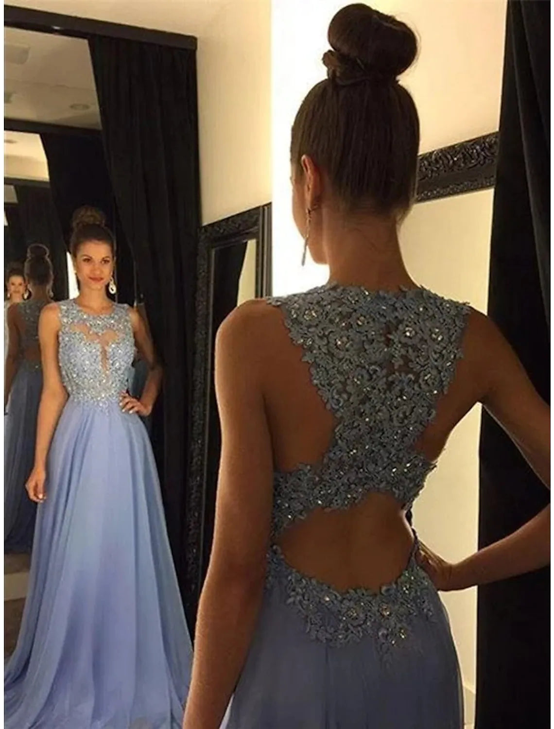A-Line Prom Formal Evening Dress Sleeveless Chiffon with Beading Appliques