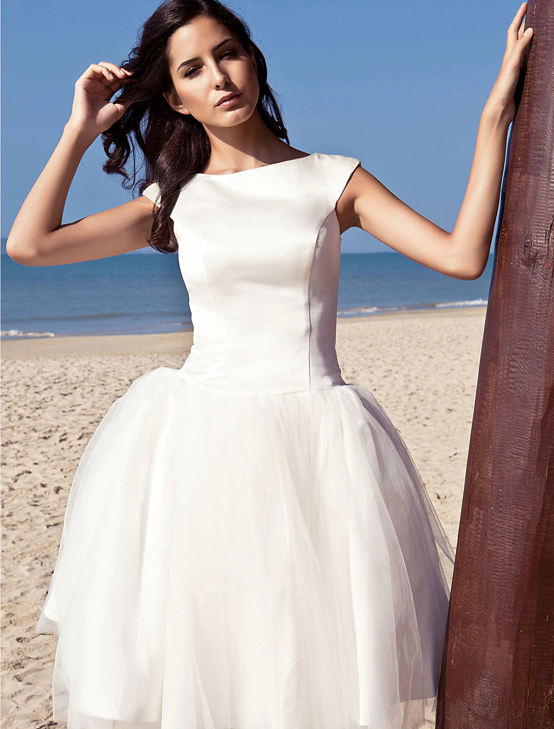 Beach Little White Dresses Wedding Dresses Knee Length A-Line With Draping