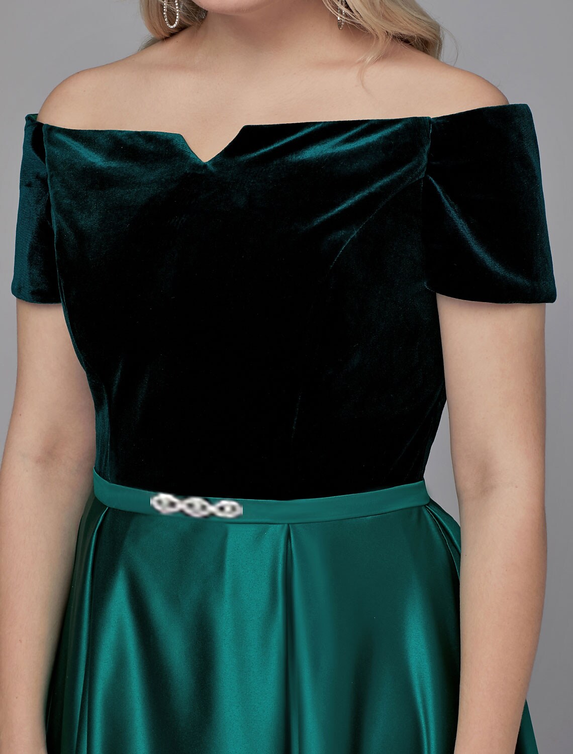 A-Line Special Occasion Dresses Elegant Dress Wedding Guest Floor Length Short Sleeve Off Shoulder Satin with Crystals